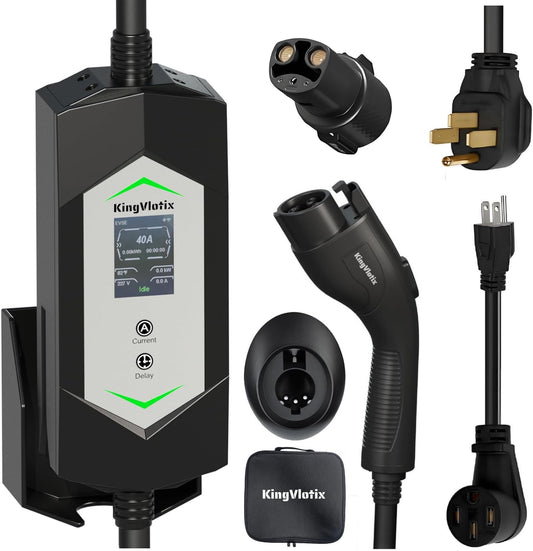 40 Amp J1772/Tesla Level 2/1 Portable EV Charger with 25FT Cable, 240V NEMA 14-50 Plug & 120V NEMA 5-15 Adapter, J1772 car Connector & Tesla NACS Adapter as Tesla Charger