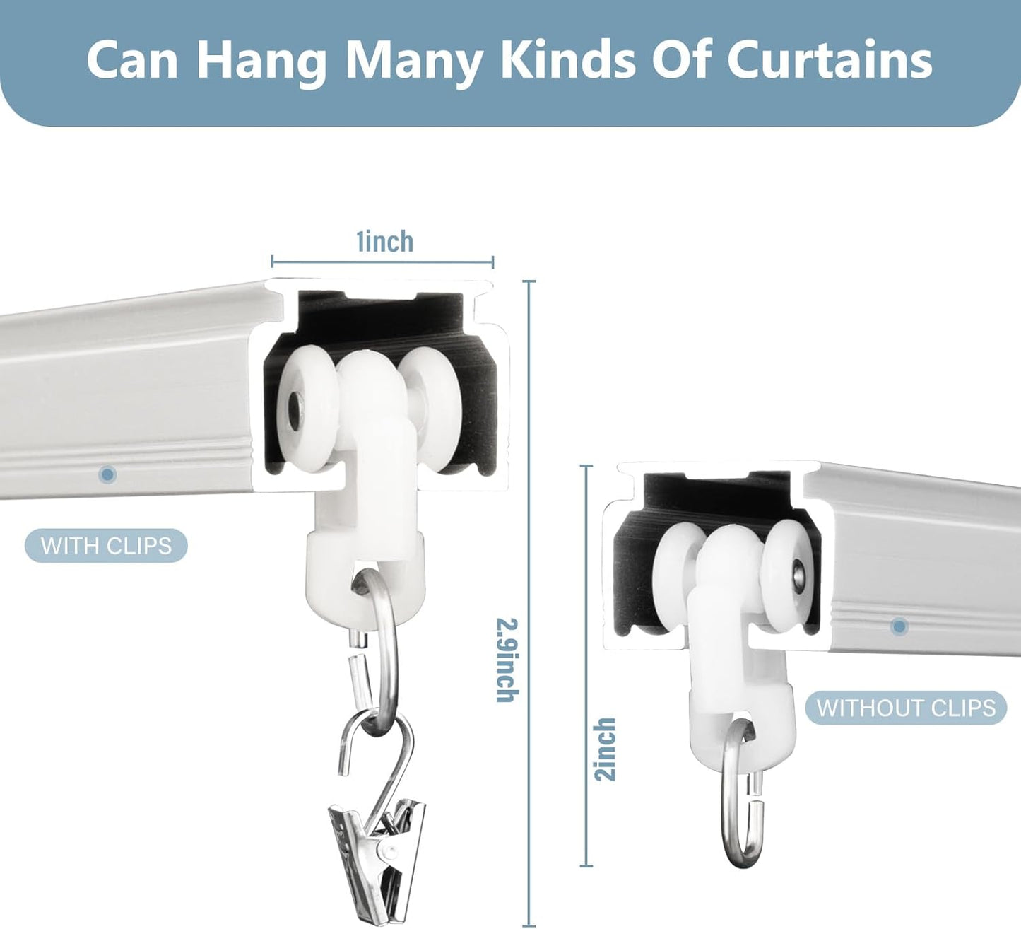 Curtain Track Ceiling Mount heavy duty sliding Curtains Tracks rails Rod System Room Divider with clips 3-6ft White