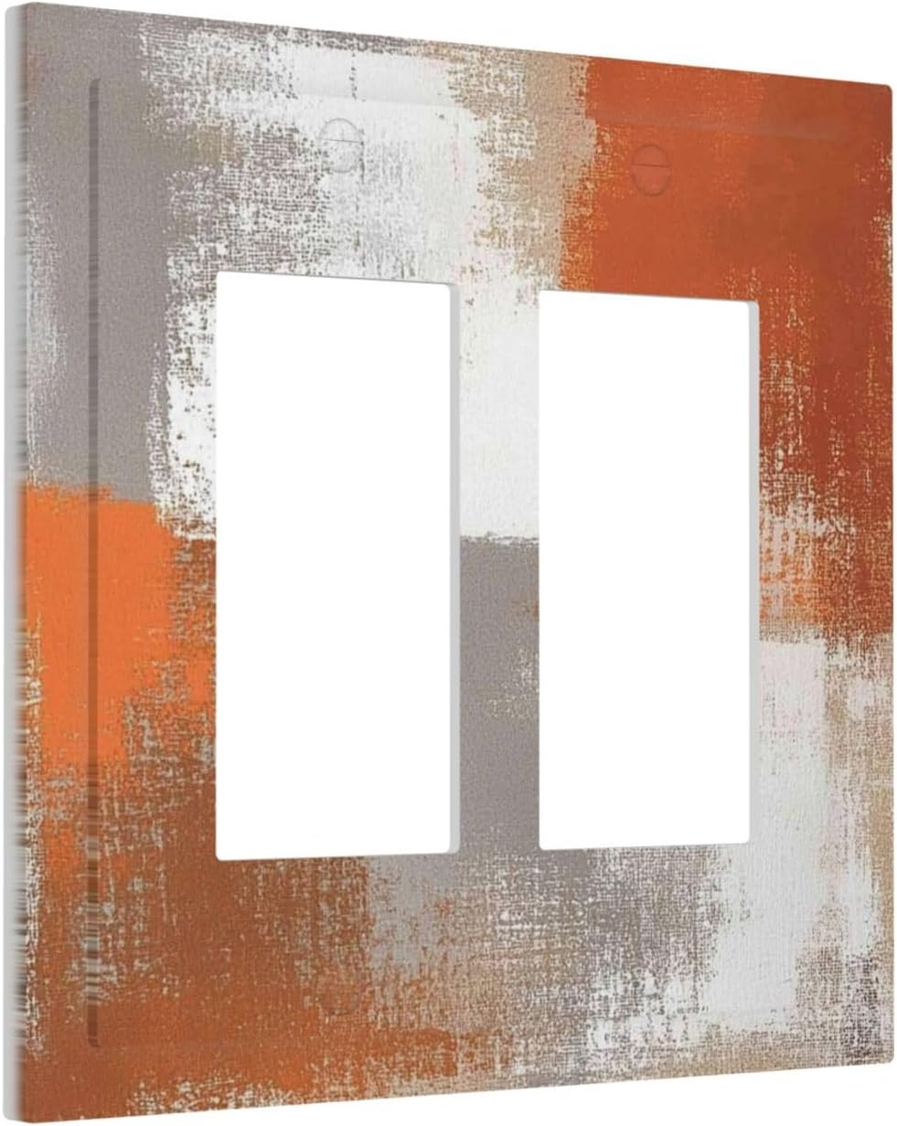 Orange Grey Abstract Art Oil Painting Decorative Outlet Covers 2 Gang Double Gfci Rocker Electrical Wall Panels Light Switch Cover Plate For Home Farmhouse Decor