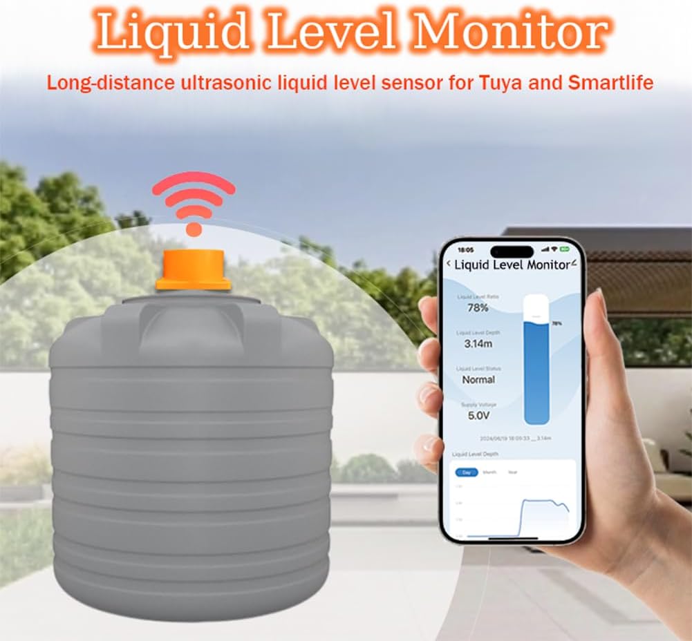 Moray Smart WiFi Water Level Sensor Water Tank Level Monitor Oil Tank Gauge Sensor , Automatic Alarm Indicator for Tuya Smart Life Mobile APP Smart Home Remote IP65 Waterproof (ME201W)