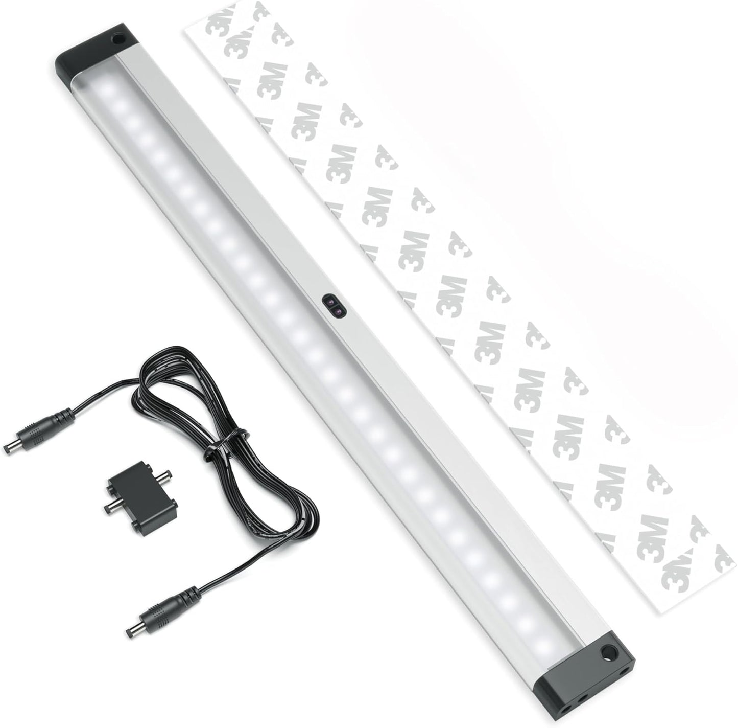 EShine 12 inch LED Dimmable Under Cabinet Lighting Strip with Hand Wave Motion Sensor, Black, with Accessories (No Power Supply Included), Cool White (6000K)