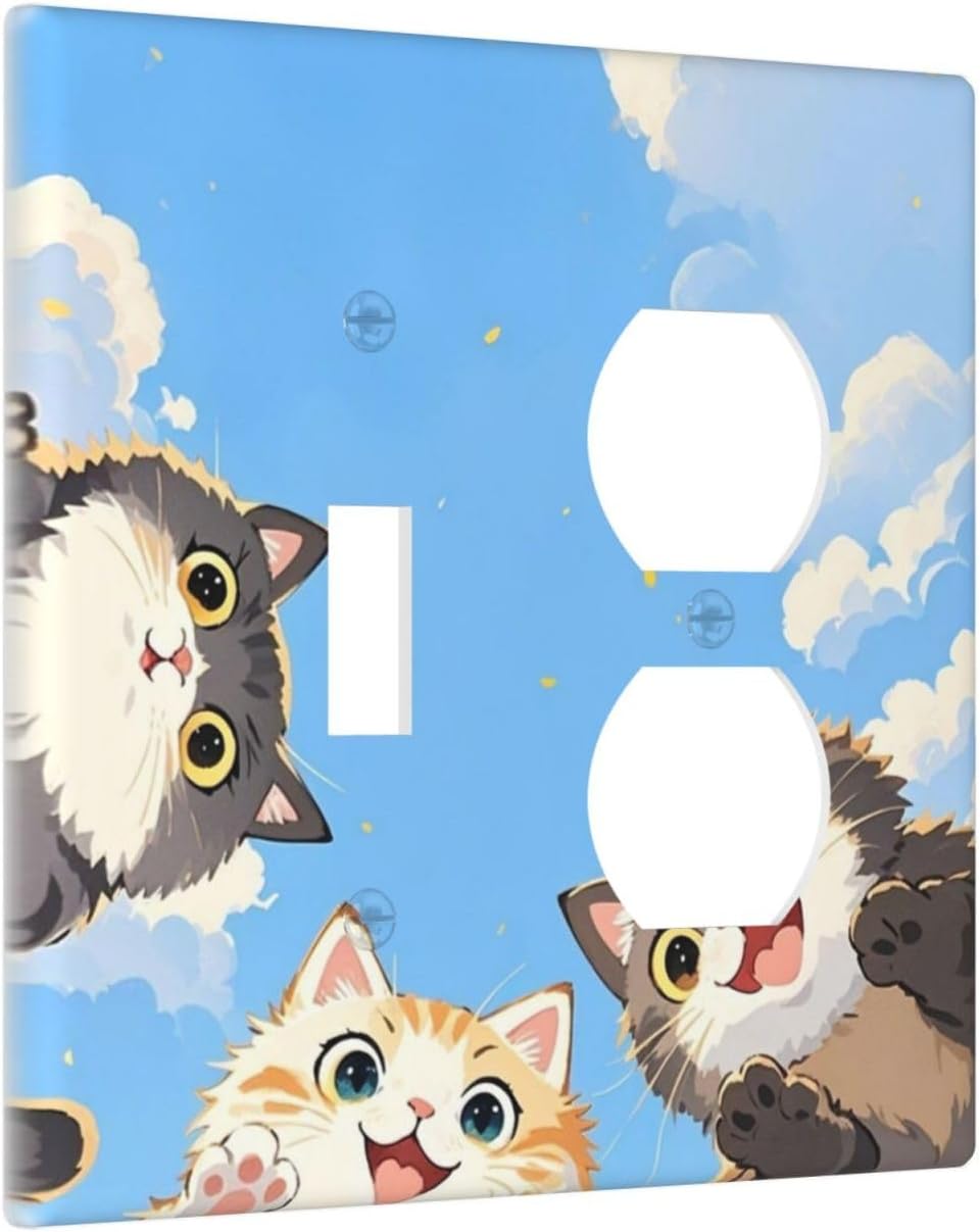 Wallplates Orange Gray Cute Cat Sky Cloud Cat S Paw 1 Toggle 1 Duplex Switch Plate Electrical Gfci Faceplate Decorative Light Switch Covers For Kids Room Nursery Decor