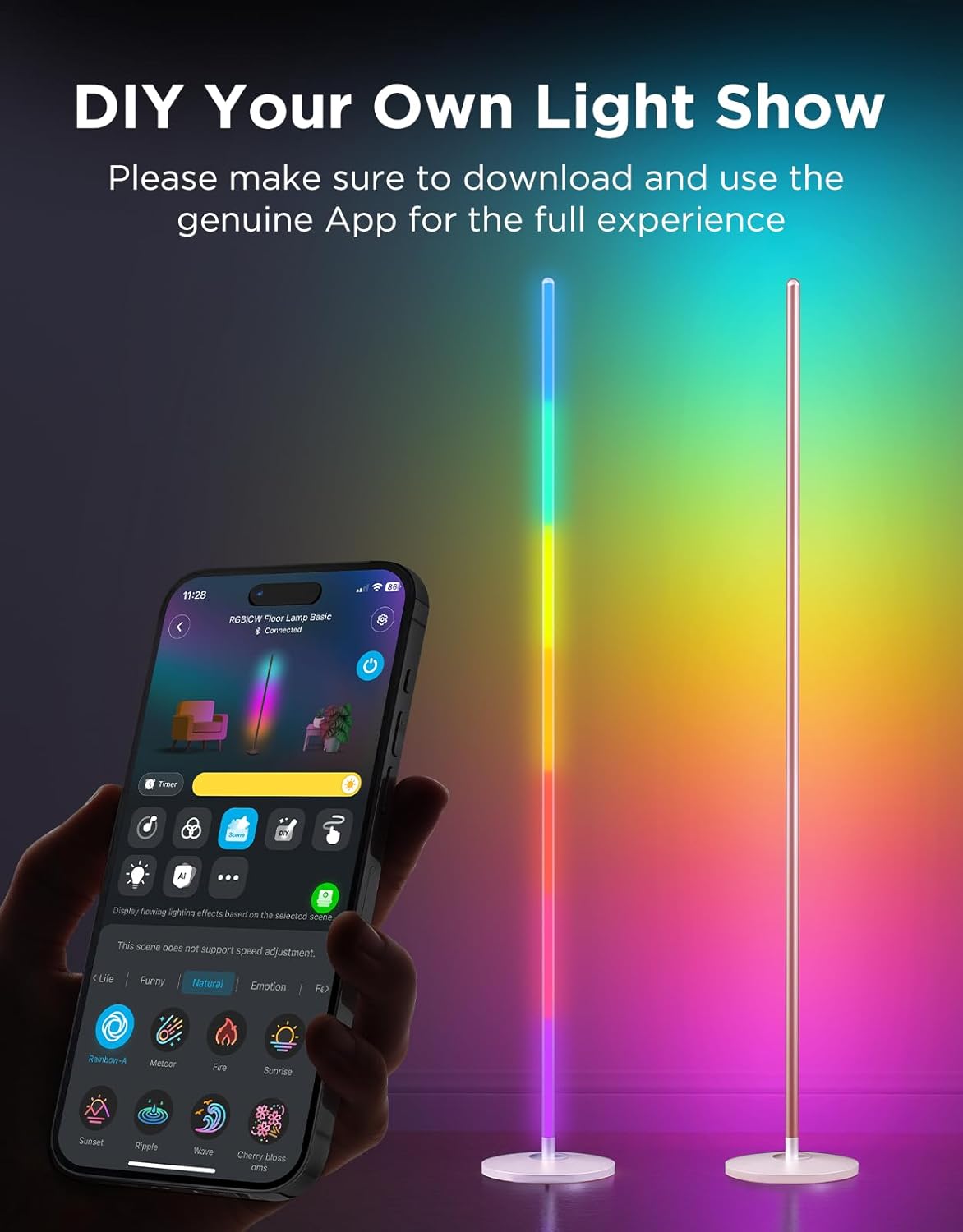 Govee RGBIC Floor Lamp Basic, LED Corner Lamp Works with Alexa, 1000lm Modern Floor Lamp with Music Sync and 16 Million DIY Colors, Color Changing Standing Lamp for Bedroom Living Room