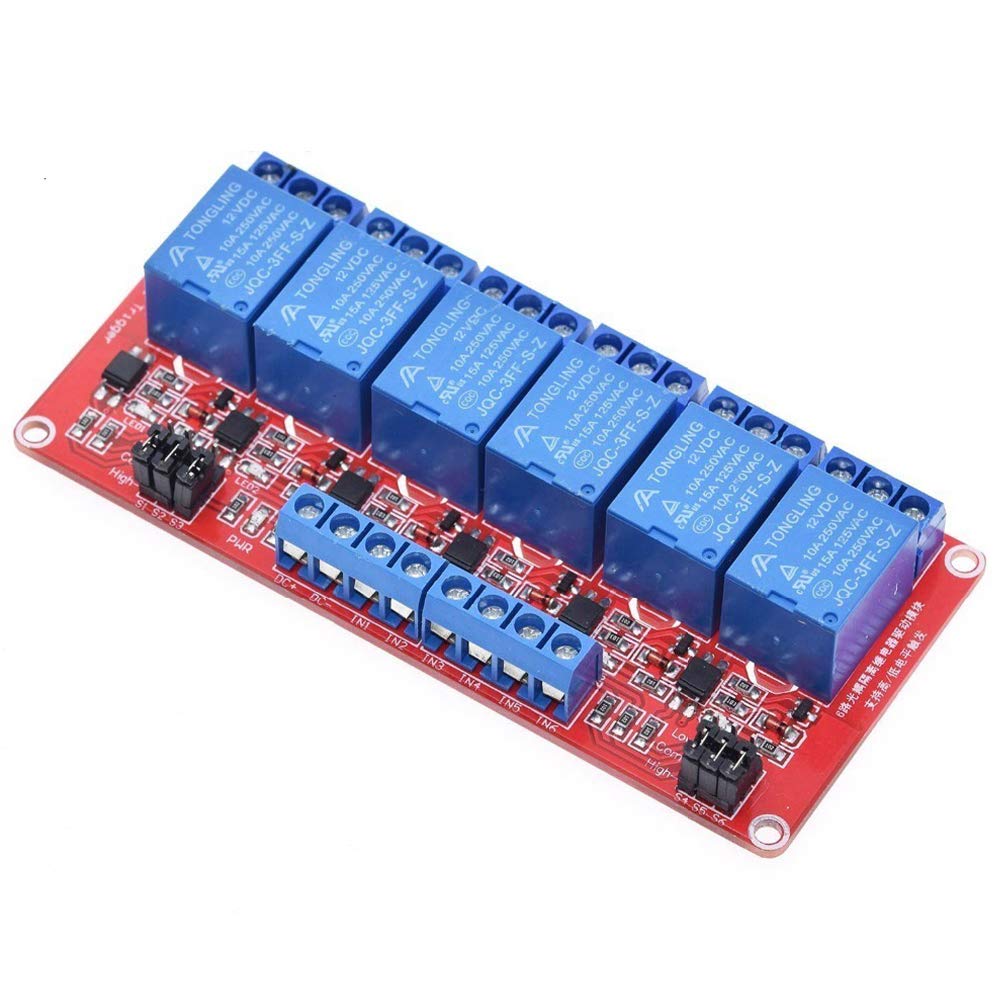 12V Relay 6 Channel Relay Module with Optocoupler High/Low Level Trigger for Arduino