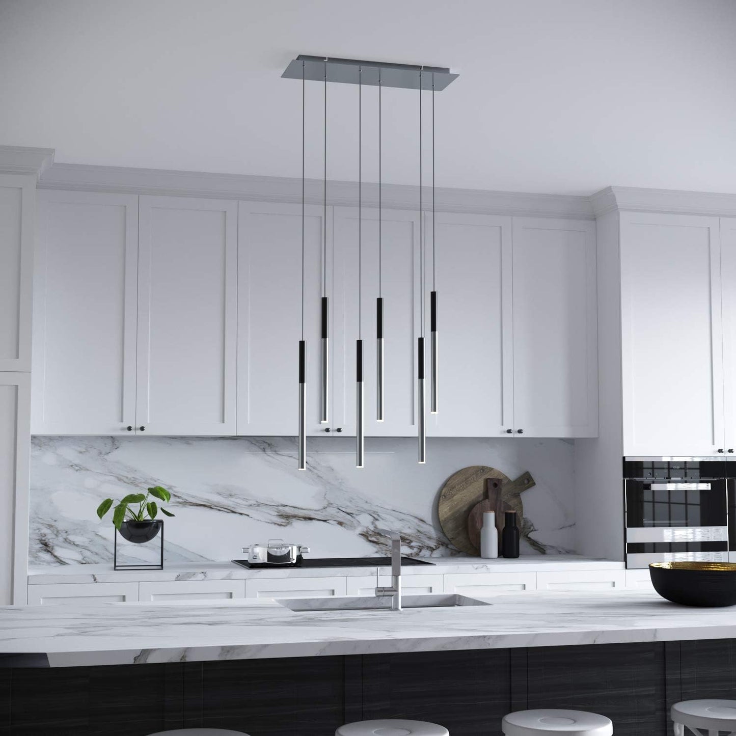 ALTAIR 6 Mini Pendant Lighting Black-Nickel - LED Hanging Light Fixture for Kitchen Island, Bar, Foyer - Cluster Pendants - Dimmable, Adjustable Wire, Lamp Bulb Included