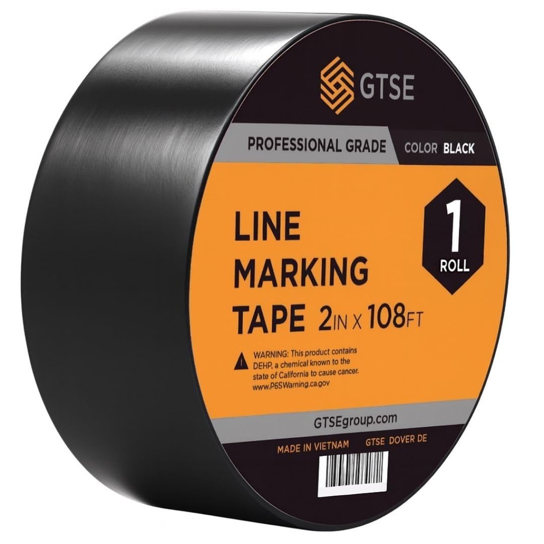 GTSE 2 inch x 108 ft Black PVC Vinyl Floor Tape, 24 Rolls, Safety Marking Tape, 6 mil Thick, Suitable for Dance Floors, Gyms, Warehouses, Sports Facilities