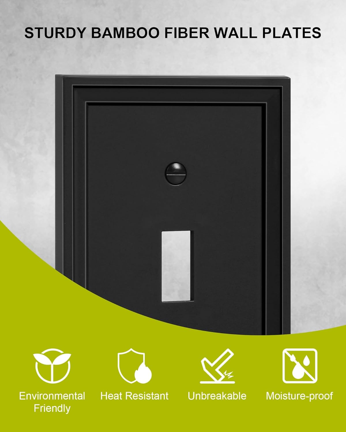 2-Pack Single Toggle Light Switch Covers Wall Plate, Black Decorative Switch Plate Covers, 1 Gang Natural Bamboo Fiber Wall Plate, Corrosion Resistant