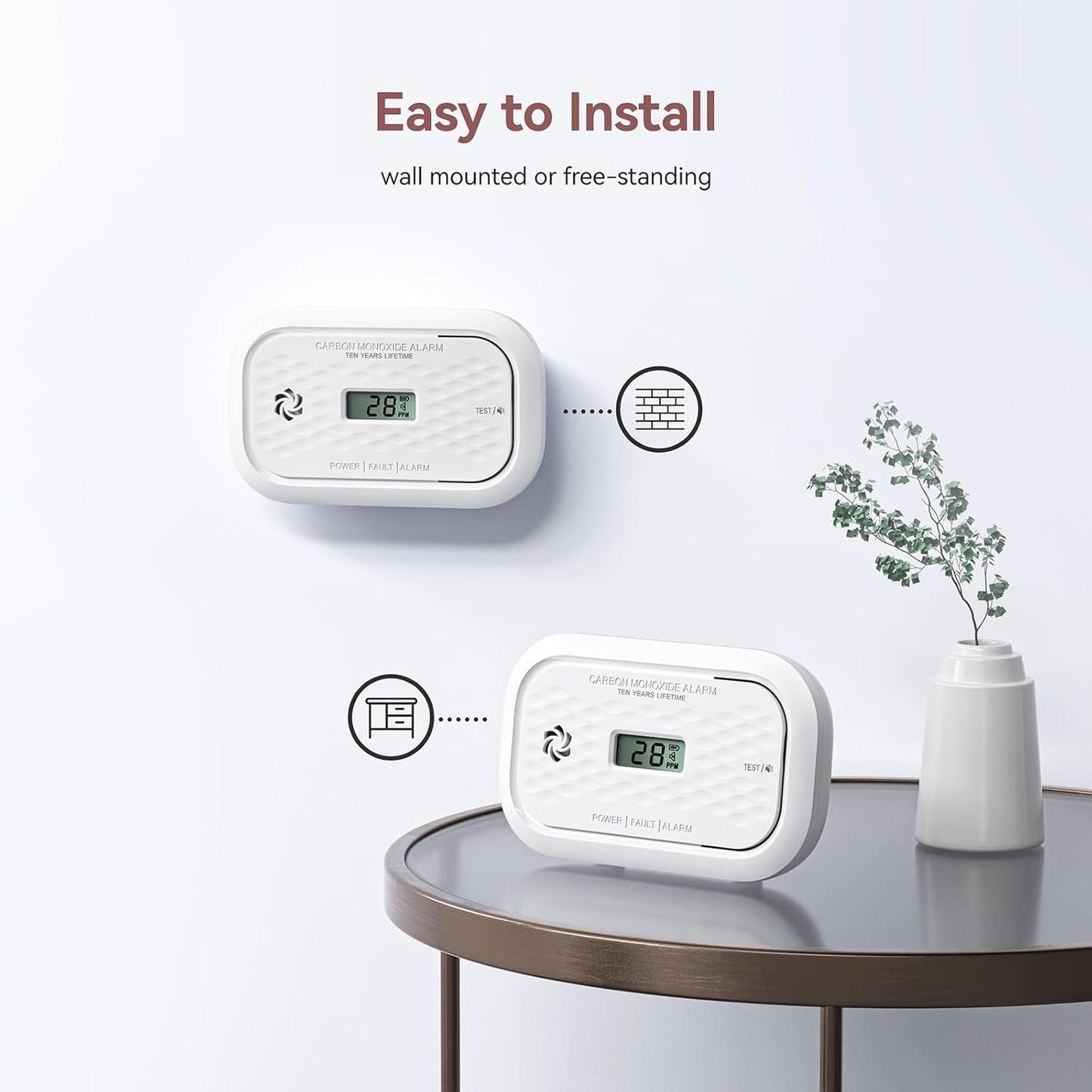 4 Packs Carbon Monoxide Detectors,10 Year Battery Carbon Monoxide Alarm, CO Detector with LCD Display, 3 LED Lights CO Alarm for Home