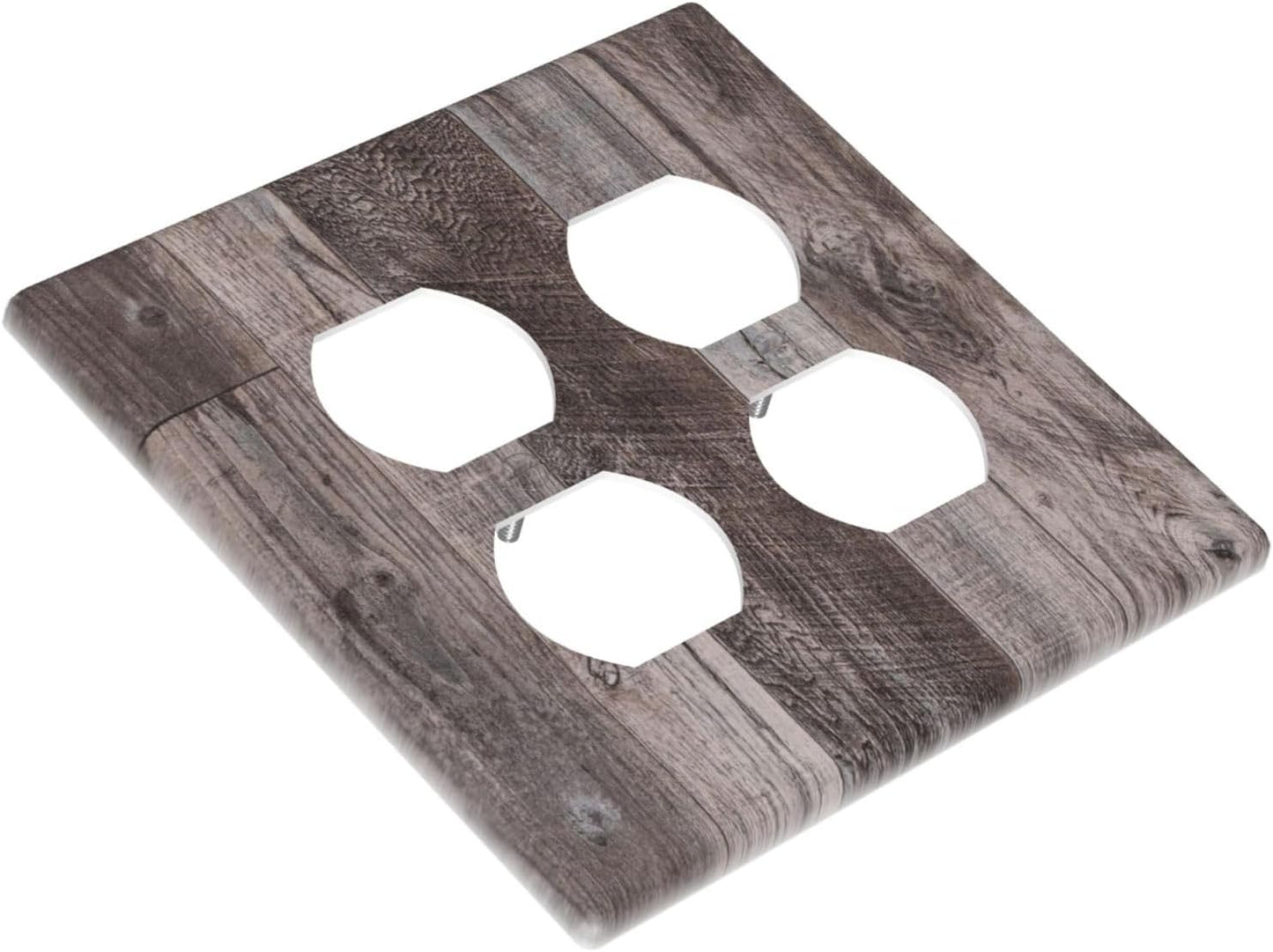 Outlet Covers Rustic Dark Grey Wood Retro Country Wooden 2 Gang Double Duplex Decorative Light Switch Covers Electrical Wallplates Socket Faceplate for Farmhouse Cabin Decor