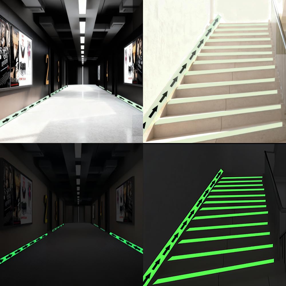 Arrow Glow in The Dark Tape - 15 Ft x 2 in - Rechargeable Glow Tape in The Dark - Safety Warning Tape, Night Decorations, and Home Marking (BlackDarrow)