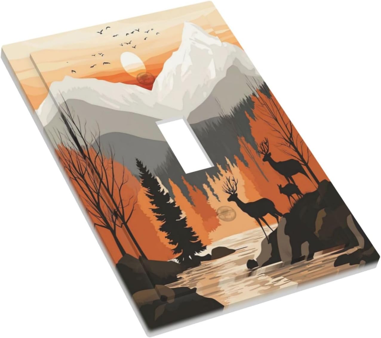 Sun Forest Deer Snow Mountain River Decorative Light Switch Cover 1 Gang Single Toggle Device Electrical Faceplate Switchplates Decorator Outlet Wall Plate For Bed Room Living Room Decor