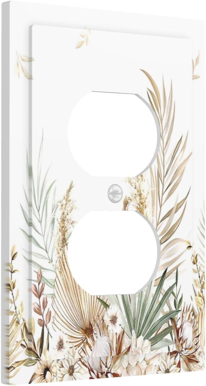 Outlet Covers Boho Leaves Watercolor Tan Leaf Floral Plant 1 Gang Duplex Electrical Receptacle Faceplate Light Switch Cover Wall Plate Decorative Switch Plates for Bedroom Home Decor