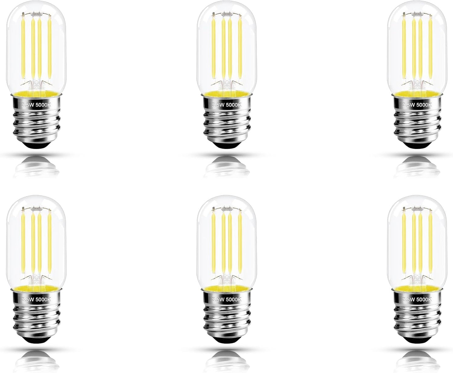 2.5 Inch E17 Intermediate Base LED Filament Bulb 360 Lumens, 5000K Daylight White Dimmable Appliance Bulb AC 120V, UL Listed T8 Microwave Light Bulbs Under Hood for Refrigerator Stove 6Pack