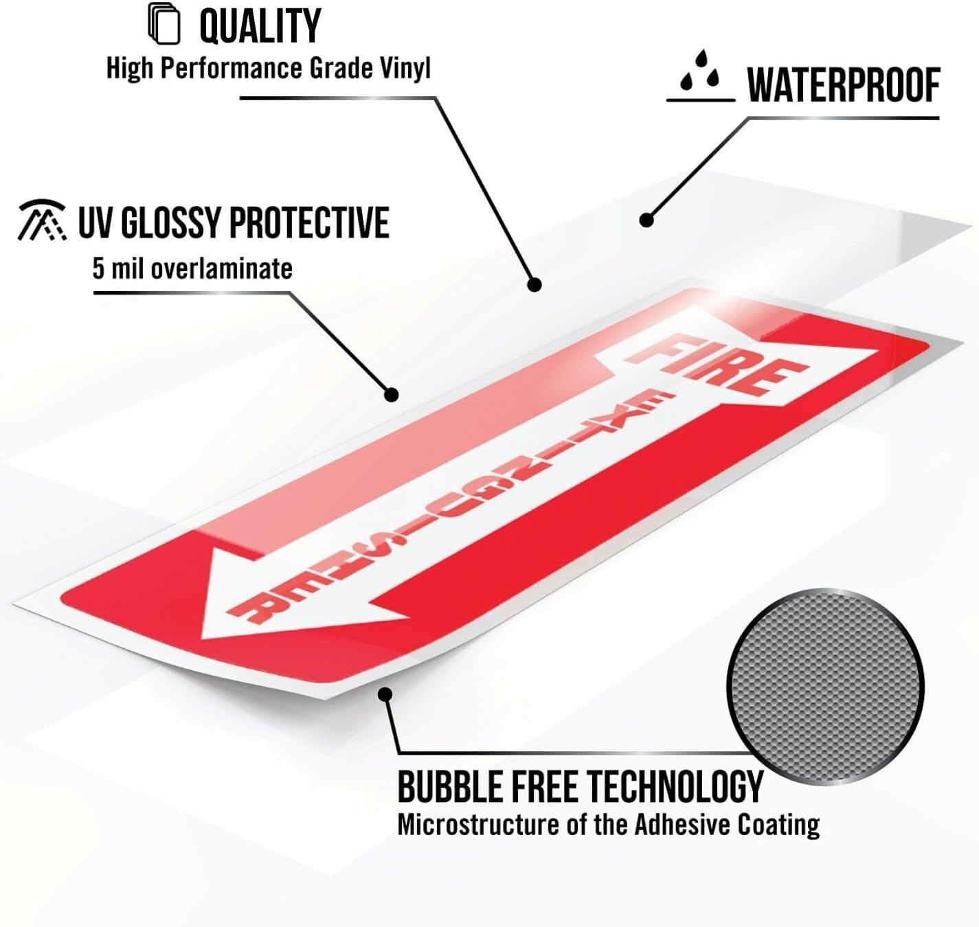 Fire Extinguisher Sign Sticker - 12 Pack - 4" X 12" - 5 Mil Vinyl - Bright Red White Colors - Durable Self Adhesive, Weatherproof, Photoluminescent and UV Protected - Ideal for Inside Office or Boat