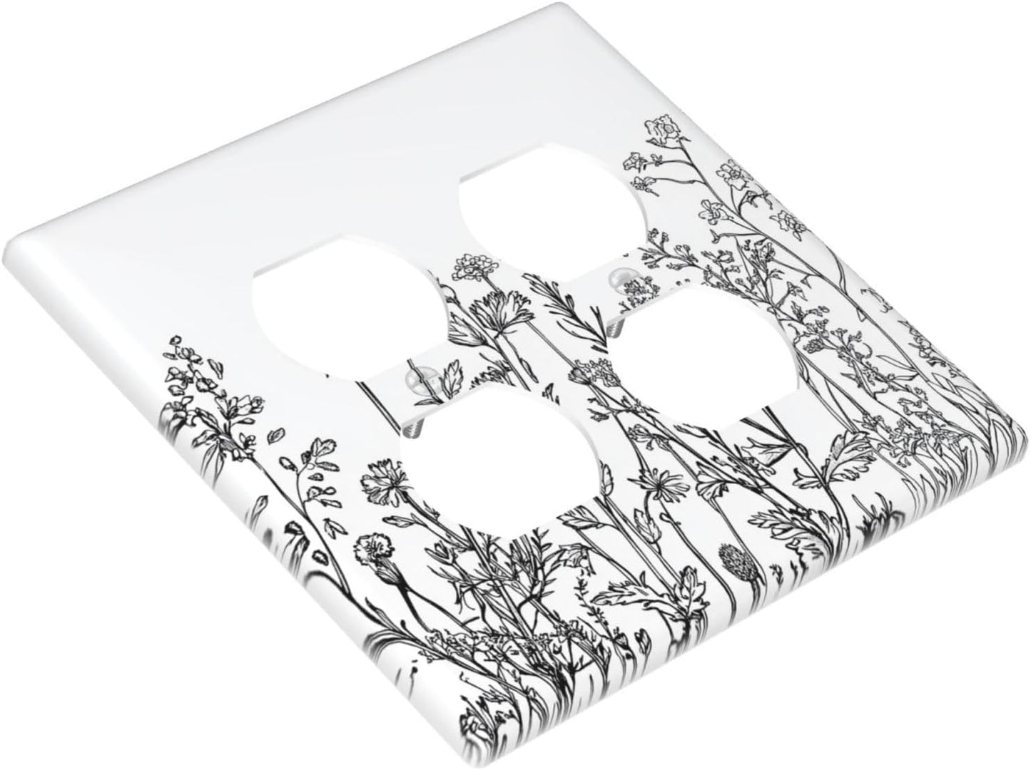 Outlet Covers Floral Wildflower Rustic Plant Leaves 2 Gang Double Duplex Decorative Light Switch Covers Electrical Wallplates Socket Faceplate For Farmhouse Cabin Decor