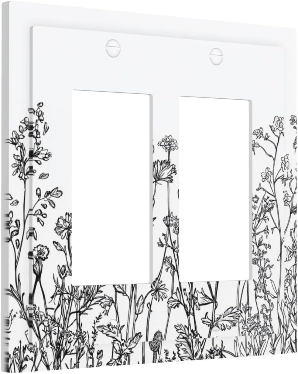 Decorative Outlet Covers Floral Wildflower Rustic Plant Leaves 2 Gang Double Gfci Rocker Electrical Wall Panels Light Switch Cover Plate For Farmhouse Cabin Decor