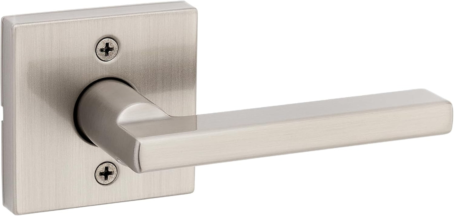 Kwikset Halifax Dummy Door Handle, Single Sided Lever for Closets, French Double Doors, and Pantry, Satin Nickel Non-Turning Reversible Interior Push/Pull Lever, with Microban Protection