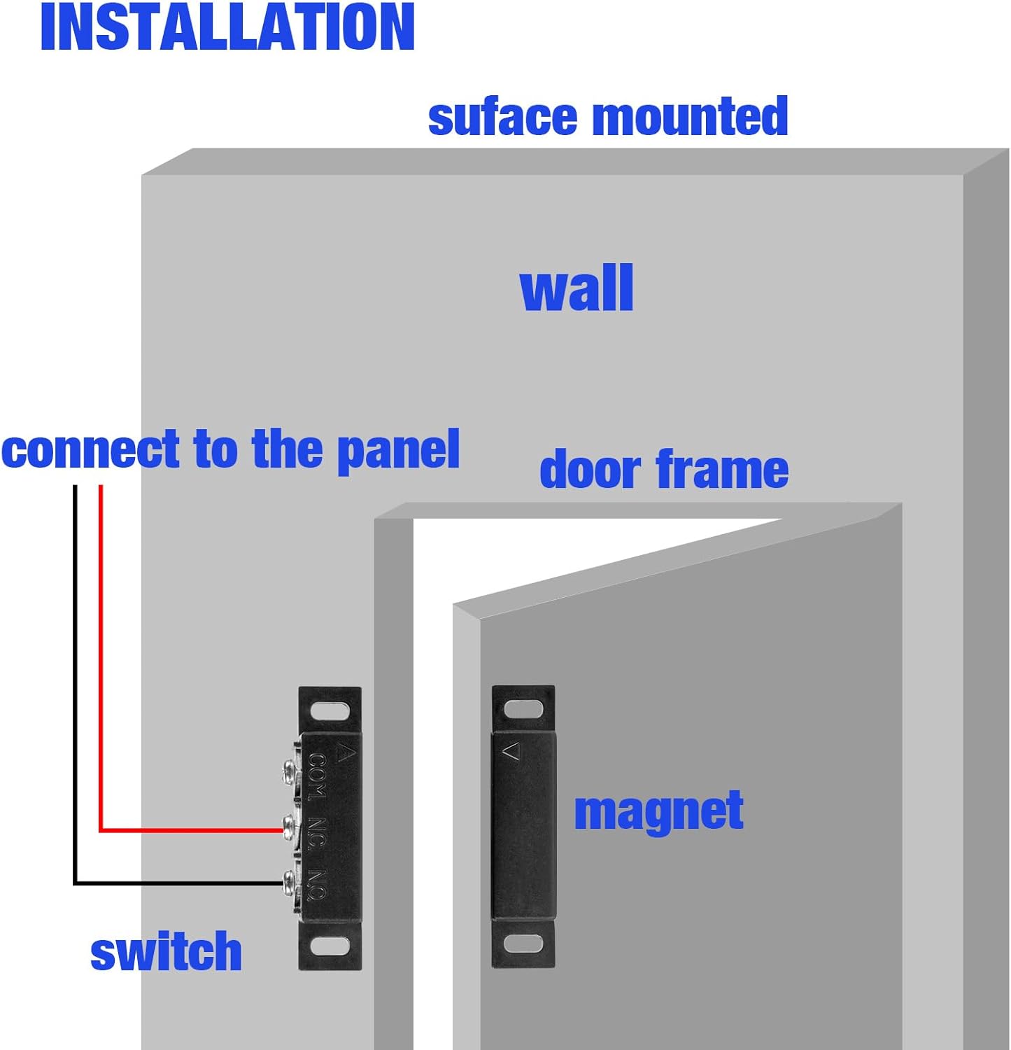 Magnetic Reed Switch Normally Open and Normally Closed NC NO Magnetic Contact Sensor Alarm Magnetic Door Switch,Proximity Switch for Door Alarm, Window Safety, Black,Pack of 2 with 40 Screws