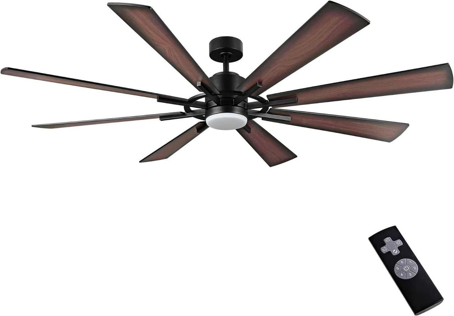 WINGBO 72" DC Ceiling Fan with Lights and 3 Downrods, Matte Black Ceiling Fan with Walnut/Walnut Shadowed Reversible Blades, 6-Speed DC Motor, Indoor Ceiling Fans for Kitchen Bedroom Living Room