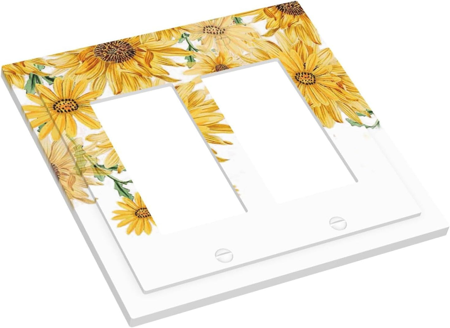 Sunflower Yellow Flowers Floral Decorative Outlet Covers 2 Gang Double GFCI Rocker Electrical Wall Panels Light Switch Cover Plate for Bed Room Living Room Decor