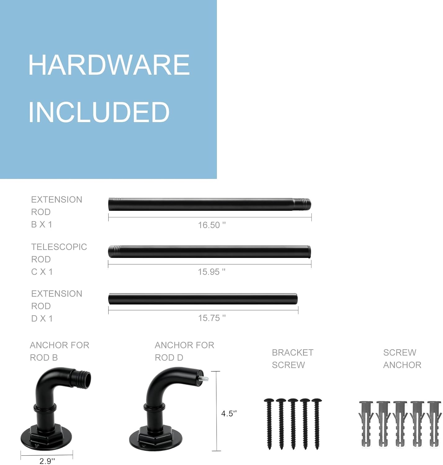Curtain Rods for Windows 16 to 45 Inches Adjustable Blackout Wrap Around 1 Inch Diameter Curtain Rod, Black