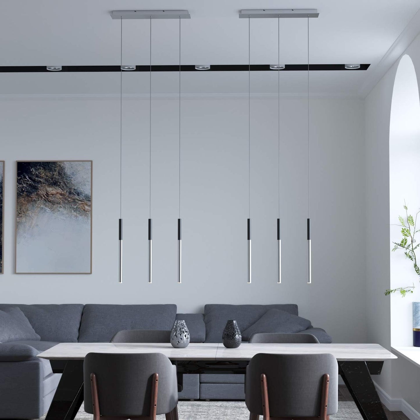 ALTAIR 3 Mini Pendant Lighting Black-Nickel - LED Hanging Light Fixture for Kitchen Island, Bar, Foyer - Cluster Pendants - Dimmable, Adjustable Wire, Lamp Bulb Included