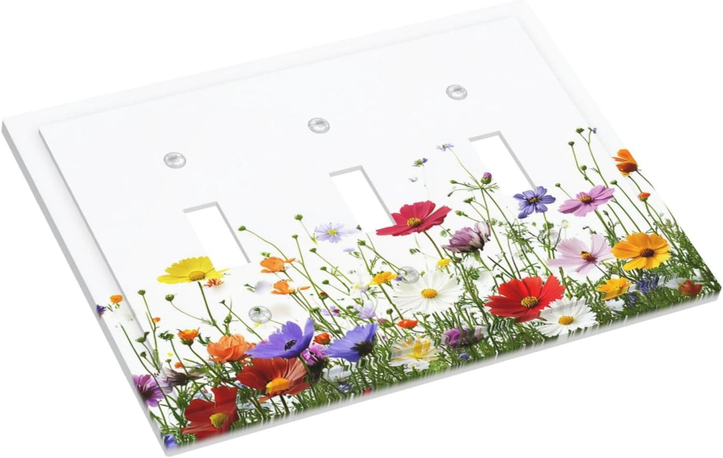 Decorative Switch Plates Colorful Wildflowers Plant Floral Daisy 3 Gang Wall Plate Triple Toggle Light Switch Cover Faceplate Electrical Wall Panels For Bed Room Living Room Decor
