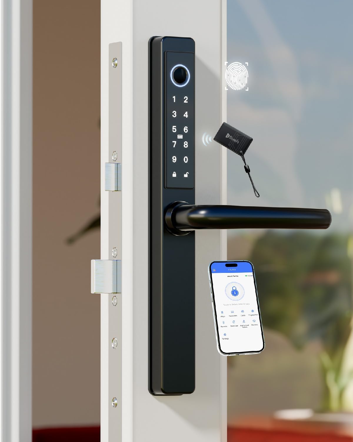 Deadbolt Smart Door Lock Fingerprint Door Lock with Keypad，Smart Lock for Front Door Children Proof IC Card,40–90mm Multipoint Locks (Not Suitable Point Mortise Lock)(OSP Black)