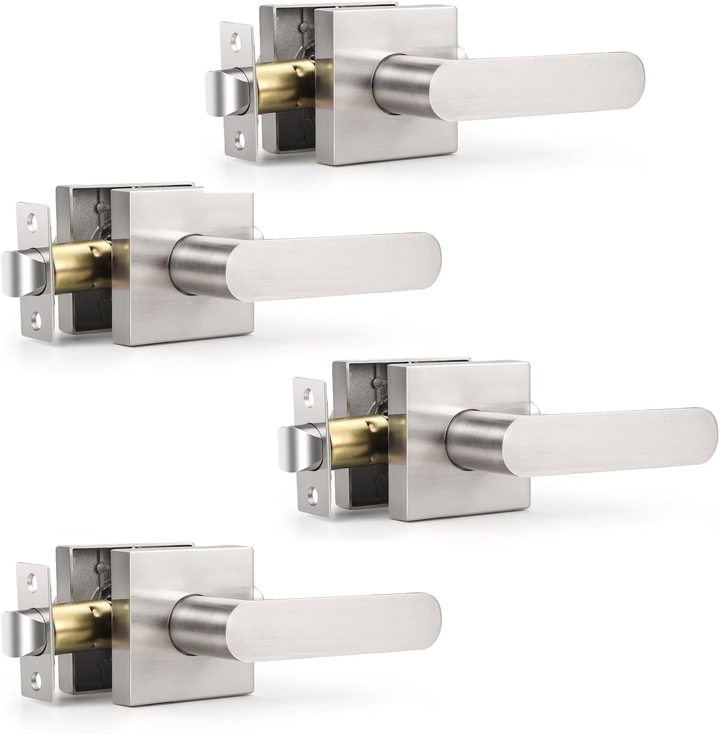 KNOBWELL 4 Pack Interior Door Handle,Satin Nickel Finish Door Levers, Passage Knob for Closet Hallway, Zinc Alloy Construction, 250,000-Cycle Durability