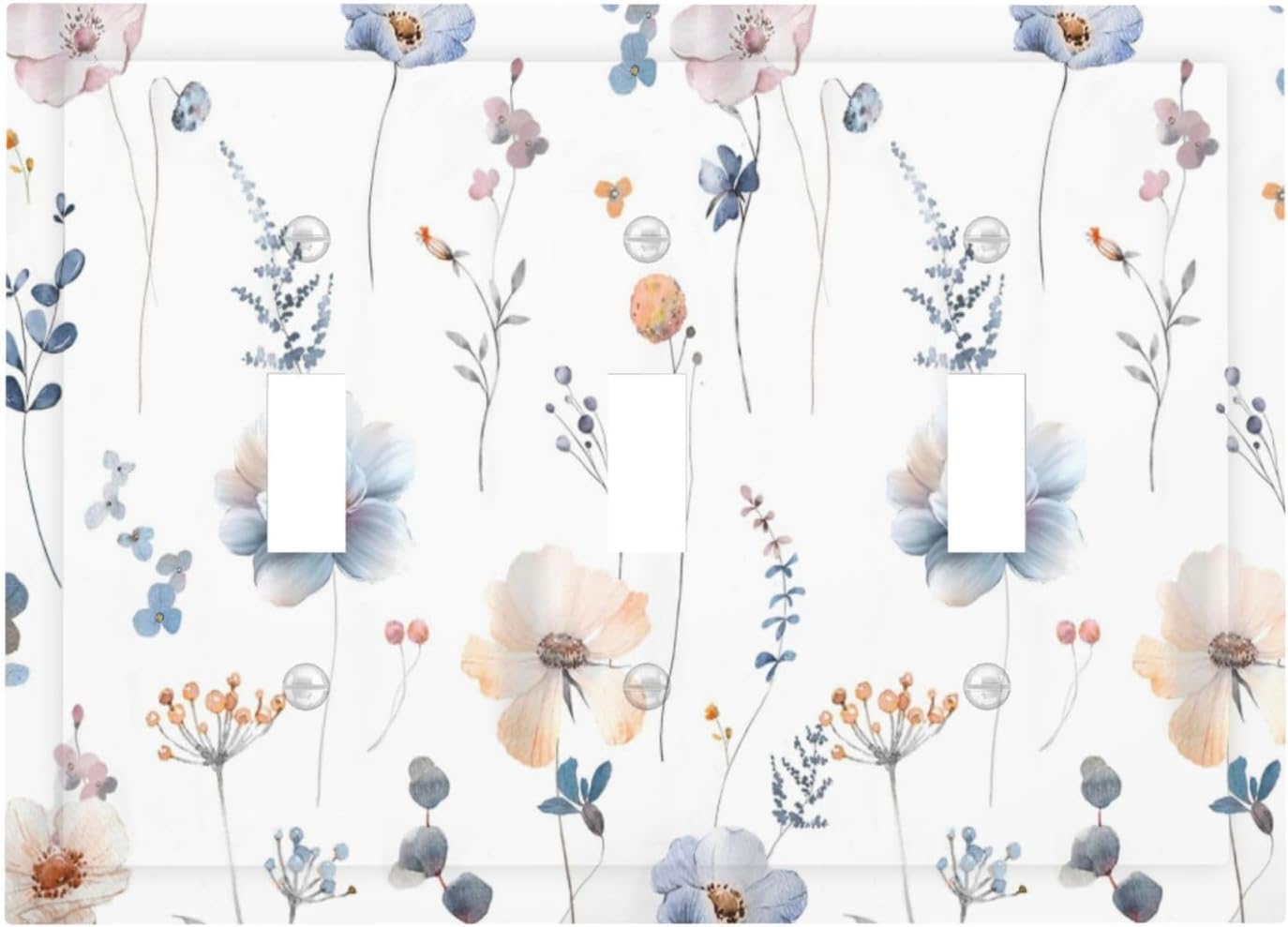 Wildflowers Plant Leaves Floral Berry Decorative Switch Plates 3 Gang Wall Plate Triple Toggle Light Switch Cover Faceplate Electrical Wall Panels for Bed Room Living Room Decor