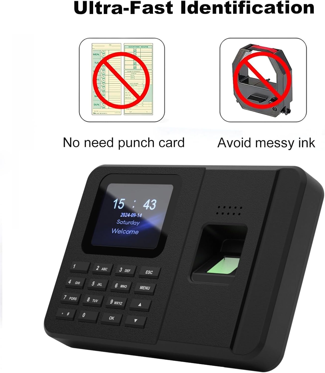 Time Clocks for Employees Small Business, Fingerprint + PIN, Biometric Clock in and Out Machine for Employees, No Monthly Fee, No Software Required