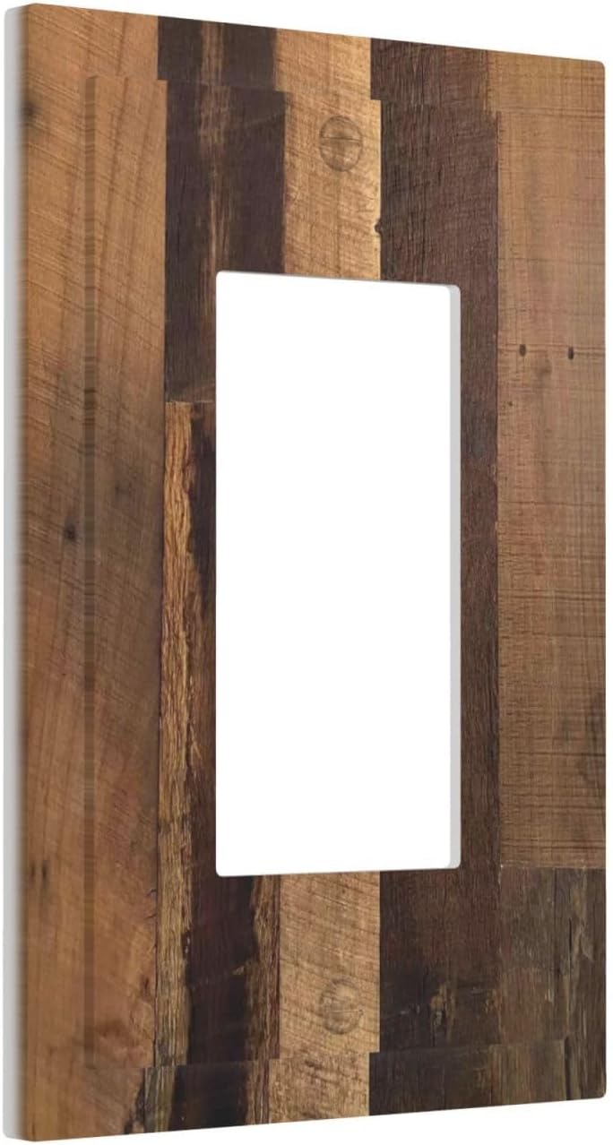 Rustic Brown Wood Vintage Wood Board Decorative Outlet Covers 1 Gang Single Rocker Light Switch Cover Plate Wall Plates Gfci Faceplate For Farmhouse Cabin Decor