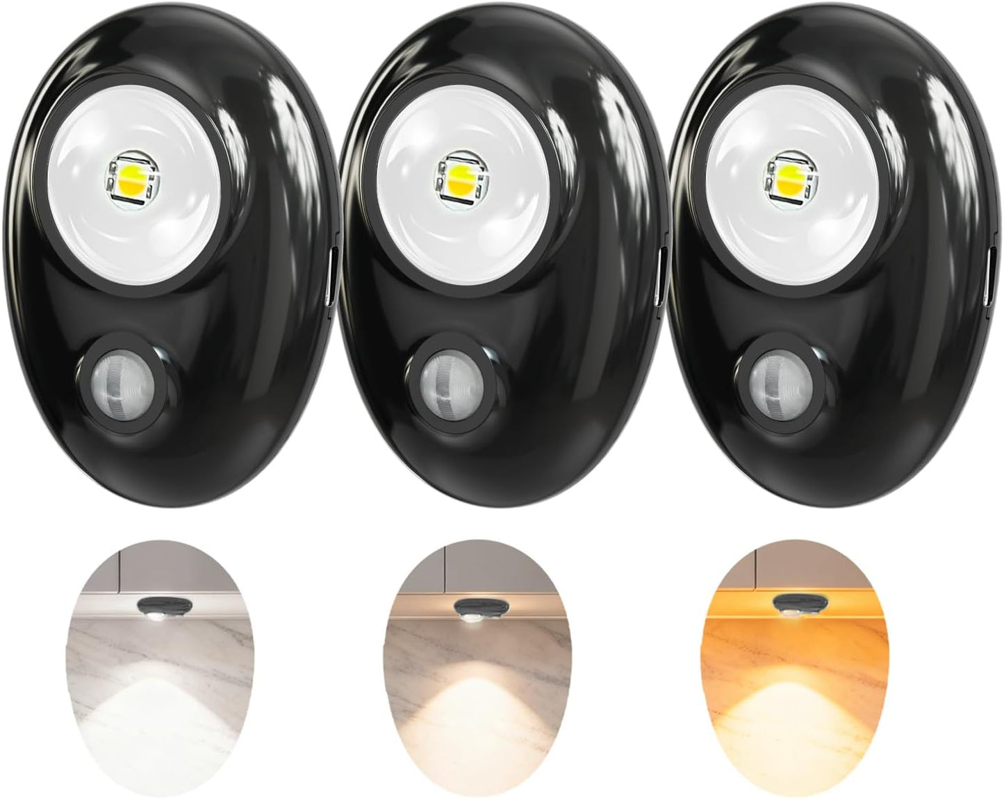 LEPOTEC LED Puck Lights, Rechargeable Battery Light,3 Color Temps Tap Lights,Wireless Closet Light,Under Cabinet Lighting,Magnetic Sitck On Lights for Kitchen,Closet,Pantry,Shelves(3 Pack)