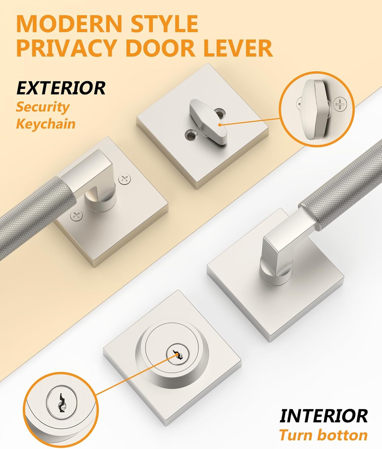 Asidrama Premium Brushed Satin Nickel Zinc-Alloy Front Door Lock Set: Double Cylinder Deadbolt, Heavy Duty Security Handleset for Left/Right Exterior Doors, Universal Entry Locks (2 Pack)