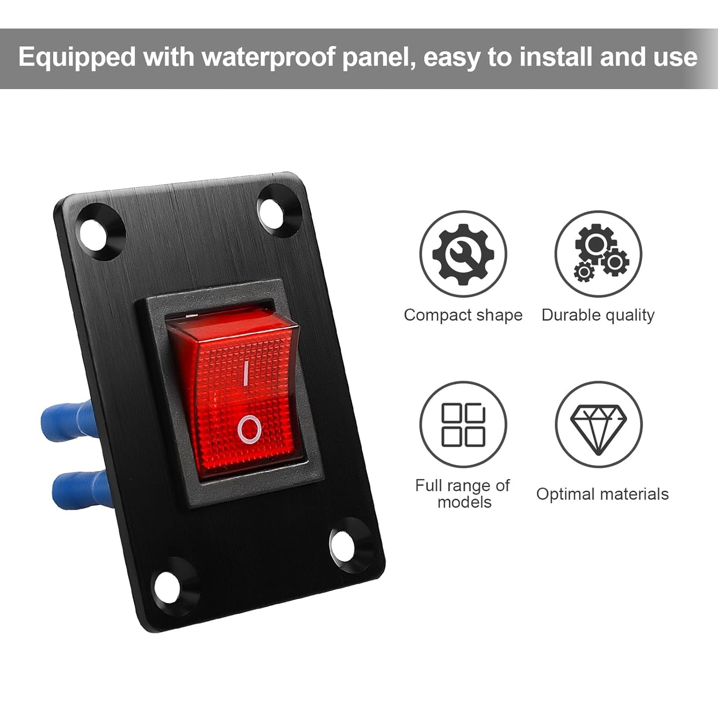 1Pcs Red LED KCD4 Boat Rocker Switch 2-Position 4-Pin DPST Panel Switch 16A 250VAC 20A 125VAC, with 6pcs FDFD2-250 Blue Terminals, CE
