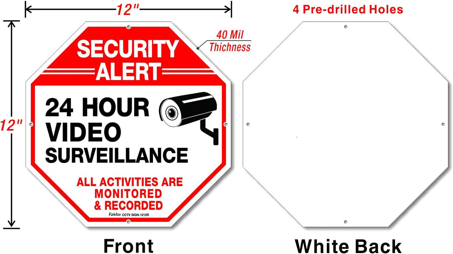 Video Surveillance Signs (2 Pack) 12 x 12 Rust Free .040 Aluminum Security Warning Reflective Metal Signs, Indoor or Outdoor Use for Home Business CCTV Security Camera, UV Protected & Waterproof