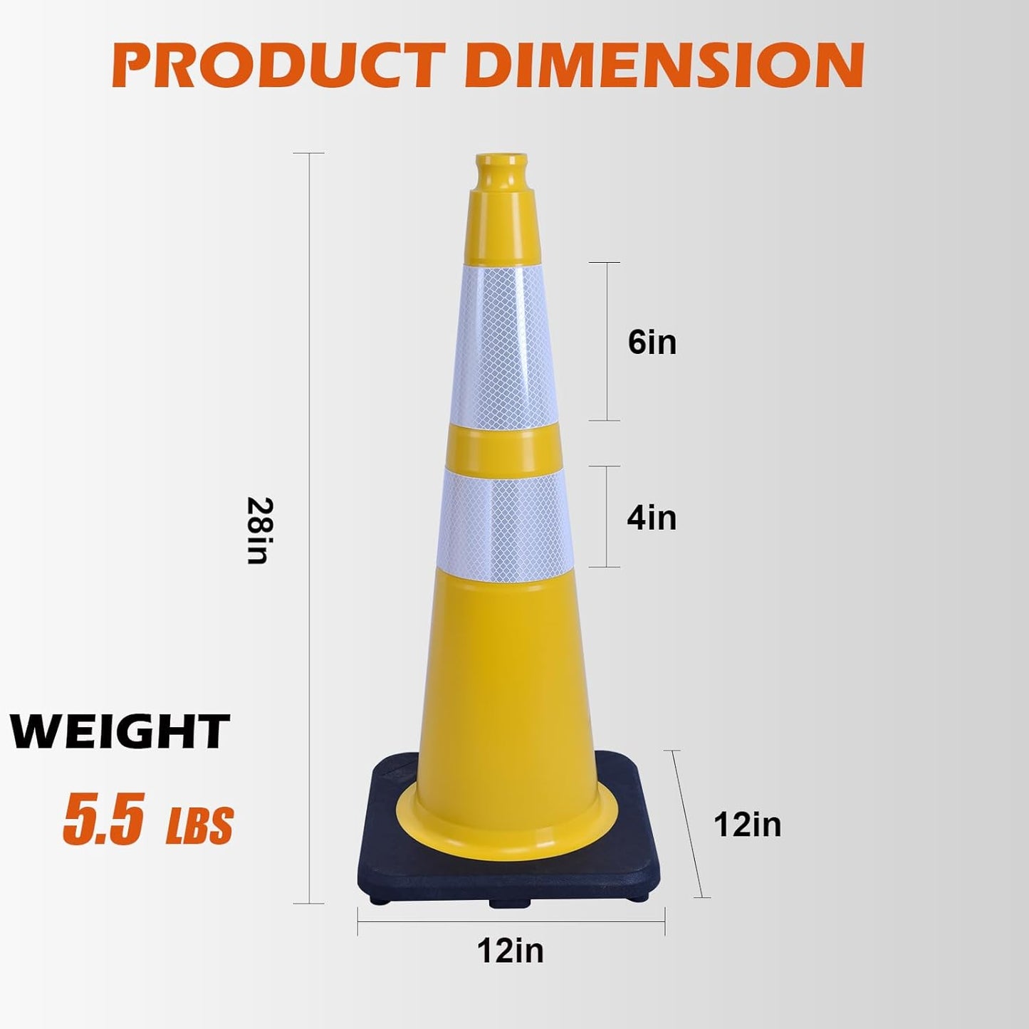 360 Pack 28" Yellow Traffic Cones with Black Base – Heavy Duty Bulk Cones for Construction Sites, Commercial Areas, and Event Safety (360, Yellow, 28 Inch)