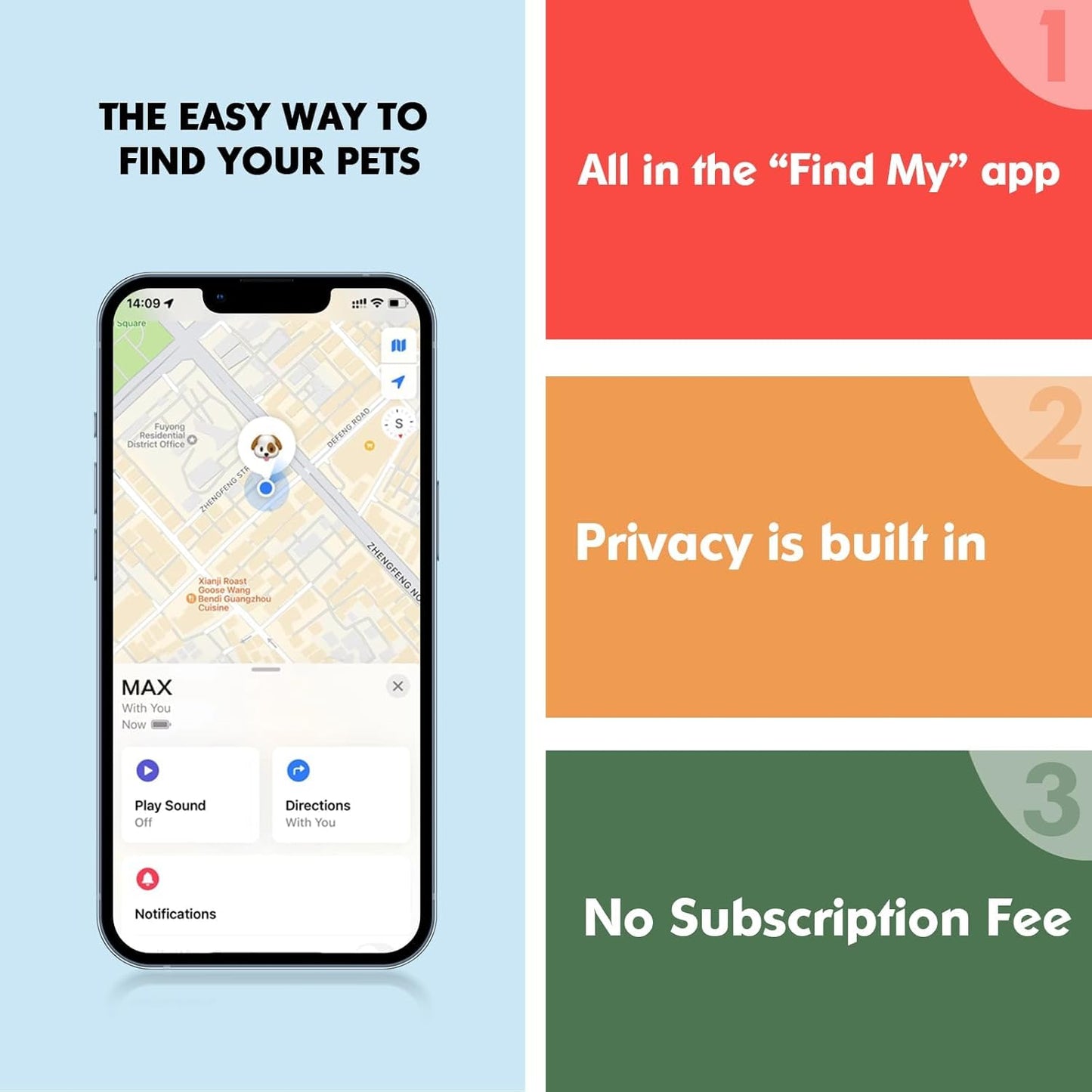 GPS Tracker for Dogs&Cats, 2 in 1 Pet Tracking Smart Collar (Only iOS), No Monthly Fee GPS Tracker Dog Collar, Real-time Location Comfortable PU Tracker for Small, Medium Large Dogs(Locator Included)