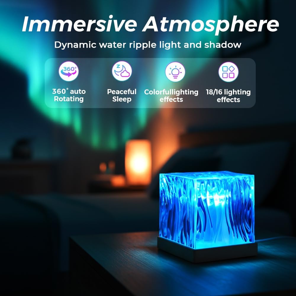 Northern Lights Projector with Remote, 18-Color Aurora Night Light for Bedroom, Galaxy Projector for Teens, Christmas Gift for Boys & Girls (Wood Base)