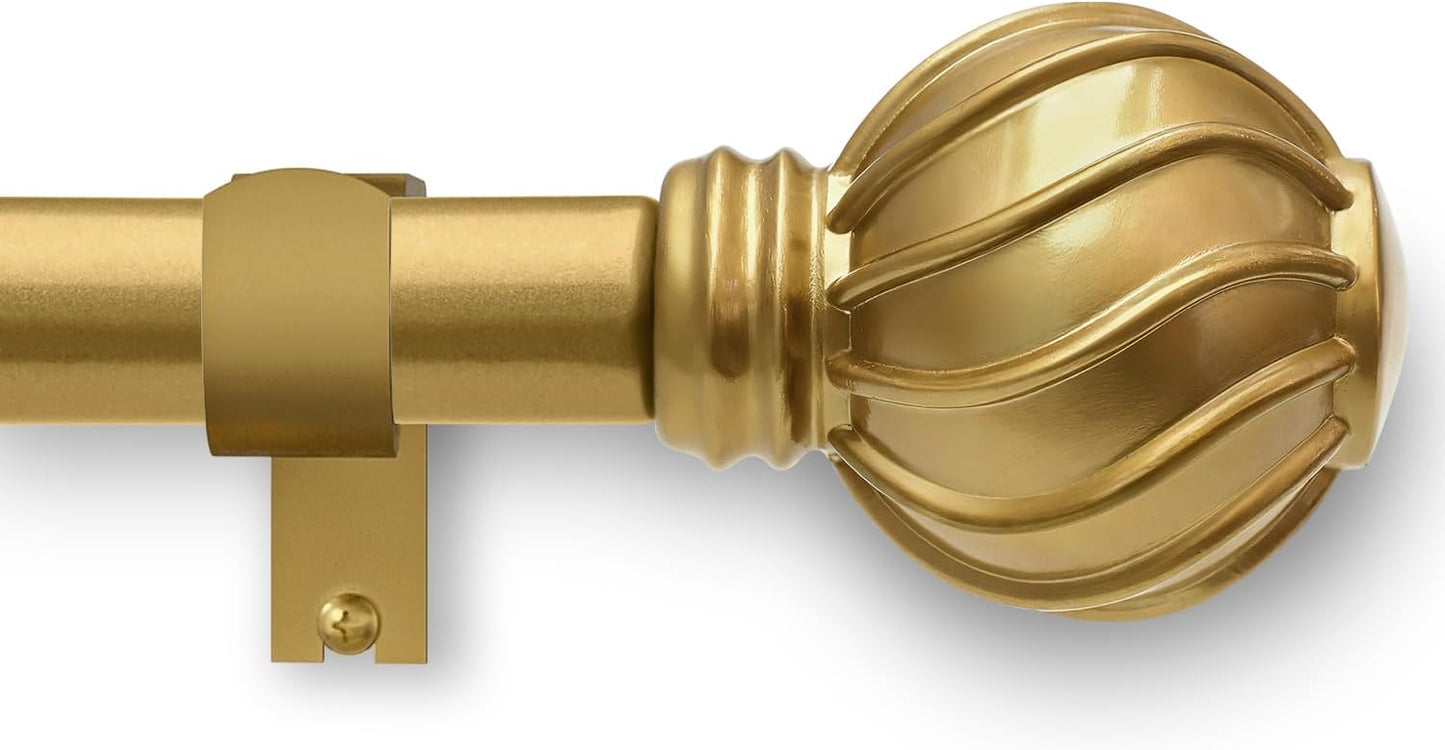 Gold Curtain Rods for Windows 72 to 144 Inch Long Adjustable Window Curtain Rod 7/8" Diamete Heavy Duty with Decorative Finials for Farmhouse Bedroom Living Room Kitchen Outdoor