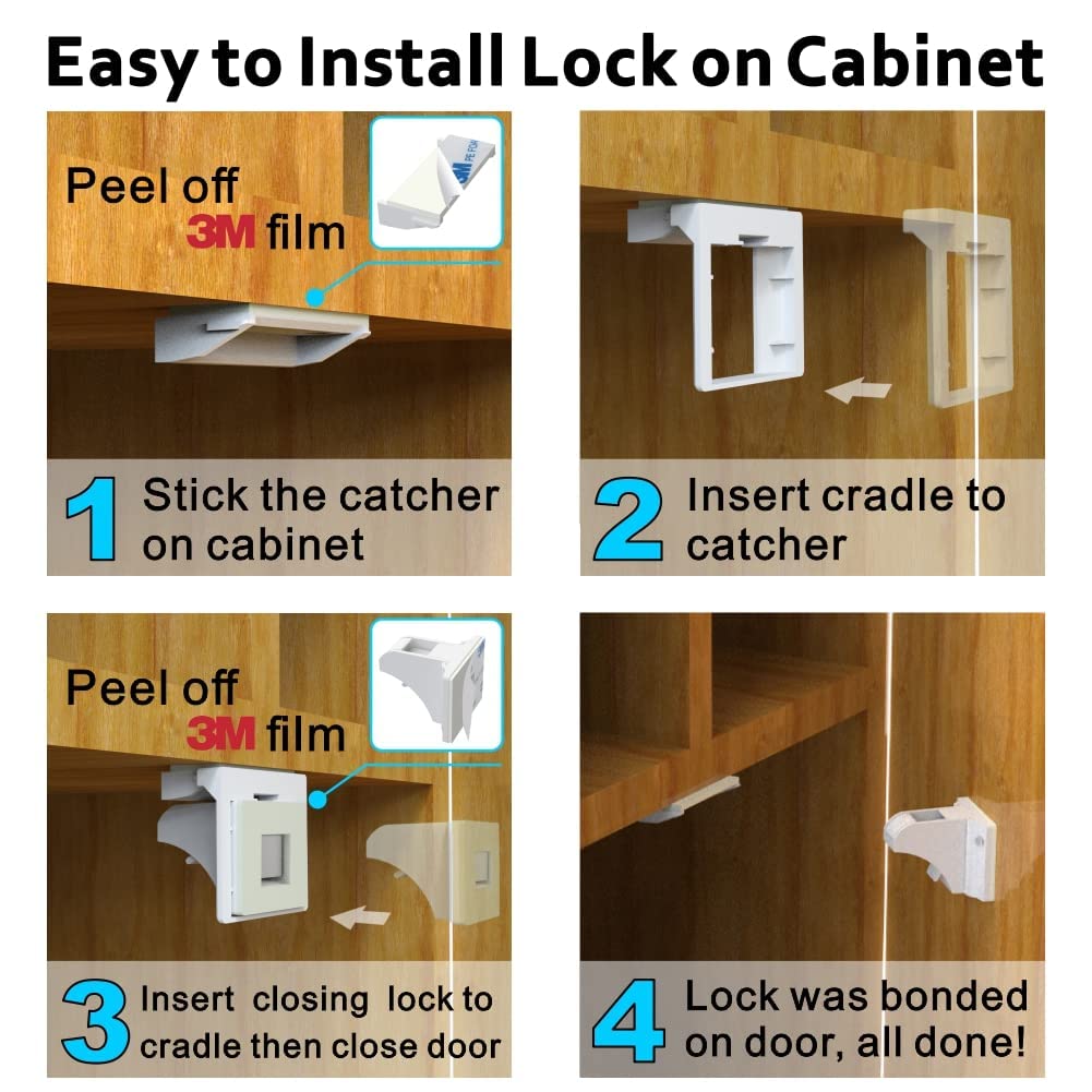 Upgraded Magnetic Cabinet Locks Baby Proofing Cabinet Locks with Fast Installing Tools (2 Pack Keys)