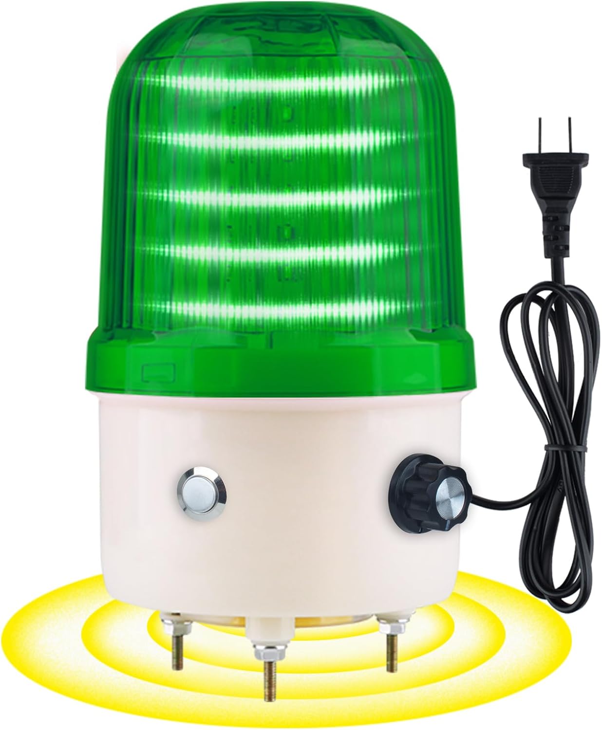 Industrial LED Rotating Warning Light, AC110V Red Strobe Light for Public Emergency Alarms, Indoor/Outdoor Safety Siren with Volume Adjustment/Plug and Buzzer (Green PRO(0-130dB,AC110V))