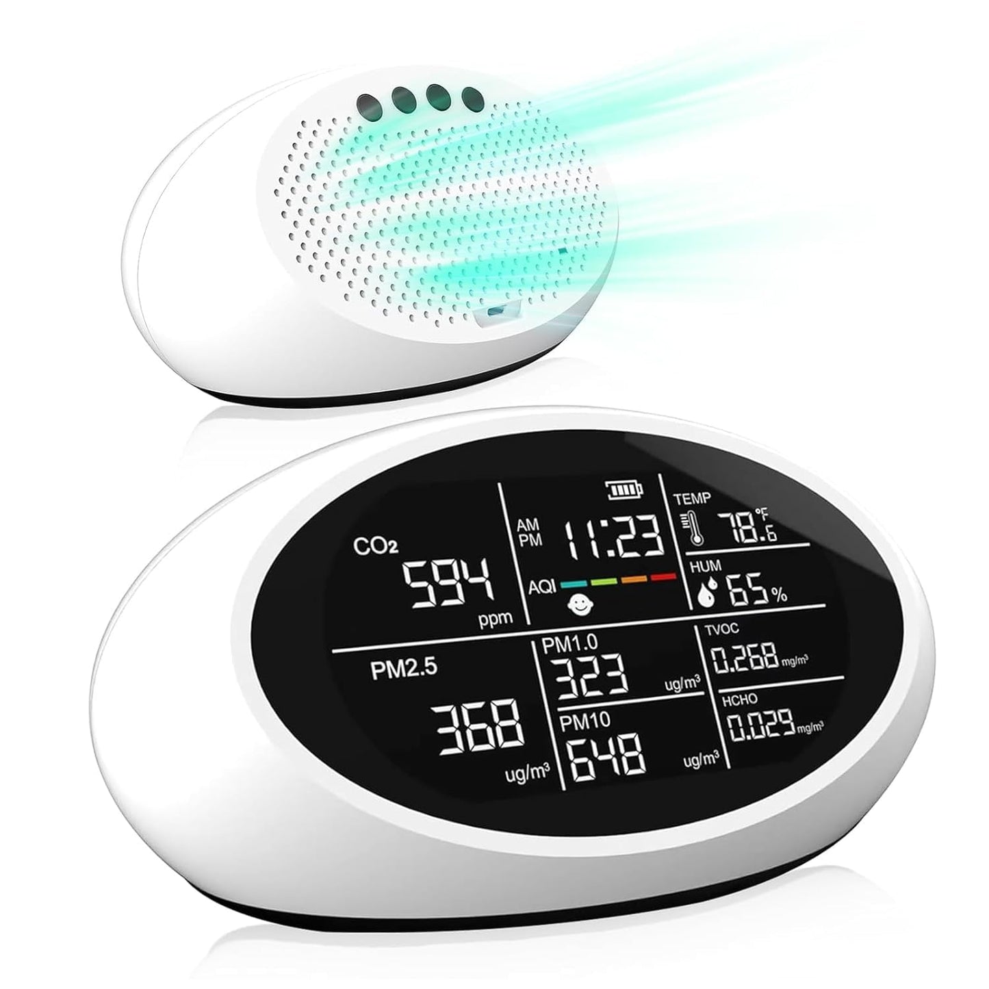 18 in 1 Air Quality Monitor Indoor, Portable CO2 Detector for CO2, Temperature (°F), Humidity, VOC, PM2.5, PM1.0, PM10 & Time Display, 【Dual Chip & High Accuracy】Air Quality Tester for Home