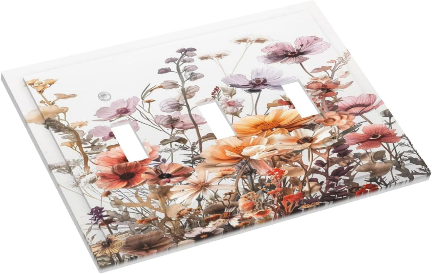 Boho Nursery Wildflower Flora Vintage Flower Decorative Switch Plates 3 Gang Wall Plate Triple Toggle Light Switch Cover Faceplate Electrical Wall Panels for Bedroom Living Room Decor