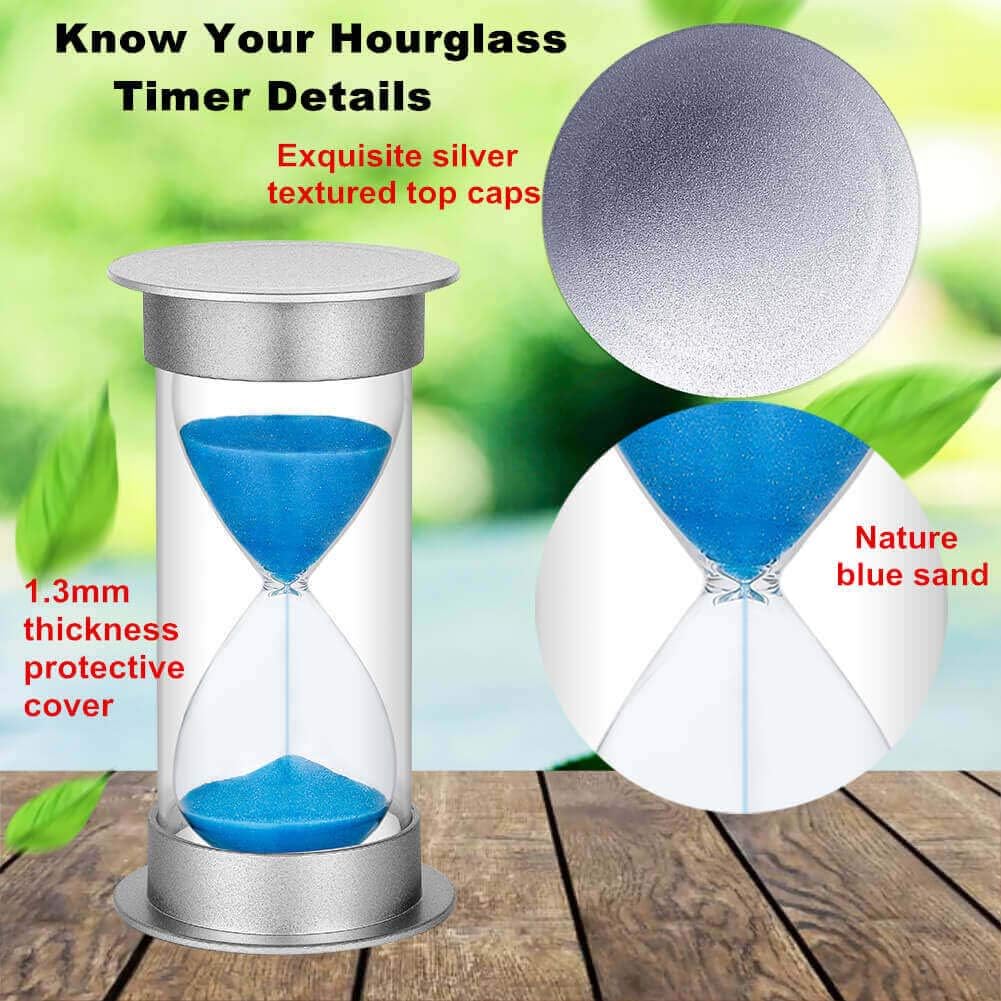 SuLiao Sand Timer 15 Minute Hourglass, Silver Plastic Sand Watch Clock 15 Min, Hour Glass Sandglass Timer for Kids, Games, Classroom, Kitchen, Decorative (15 Min, Blue Sand)