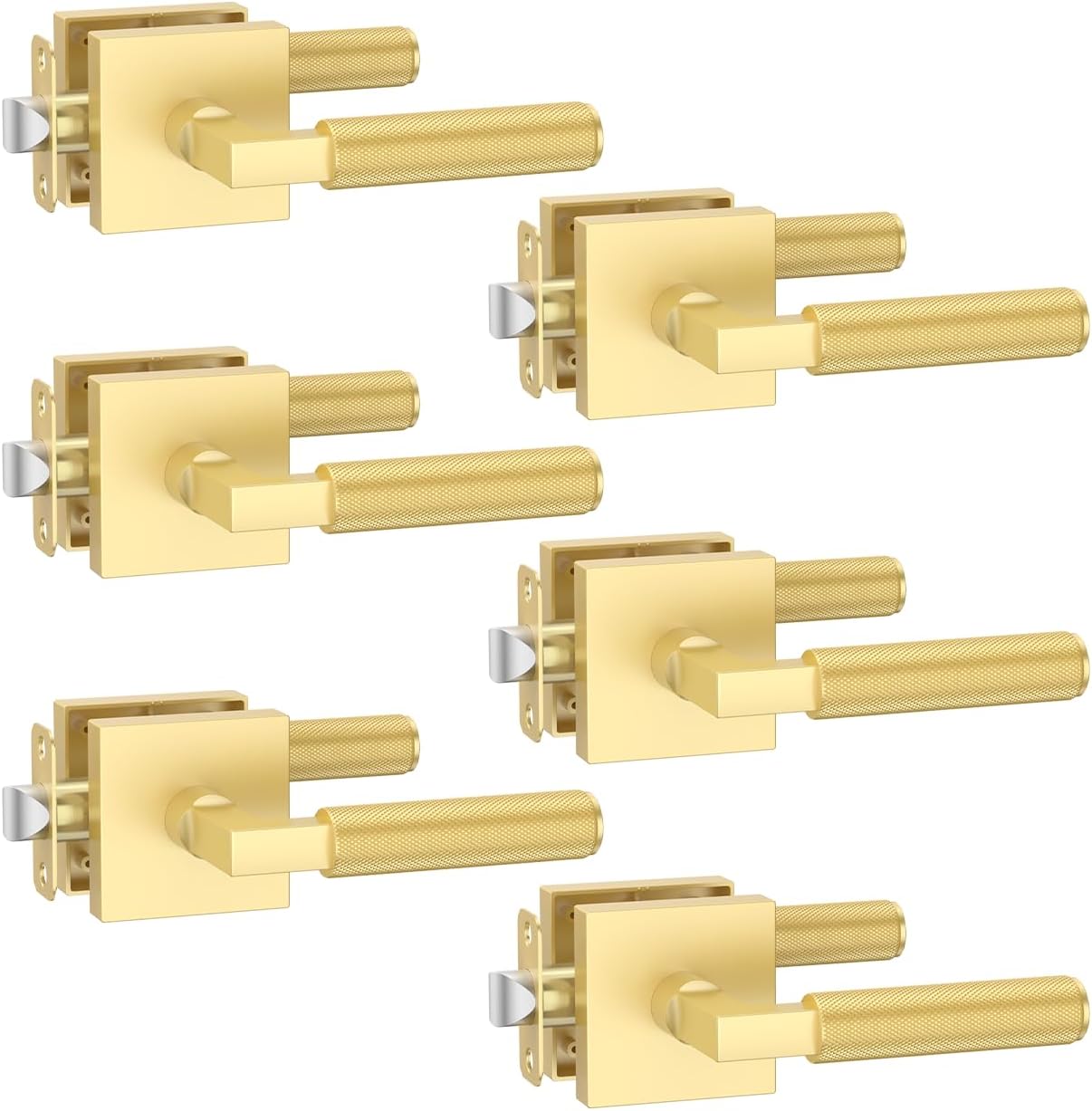 Asidrama 6 Pack Gold Passage Door Handles, Door Lever with Door Knobs Indoor for Bedroom or Bathroom, Heavy Duty Door Handles Interior with Locks for Left Right Sided Doors