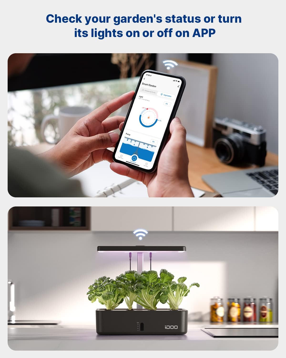 iDOO Hydroponics Growing System Kit 12Pods, Christmas Gifts for Women Mom, Herb Garden Indoor with LED Grow Light for Home, Built-in Fan, Auto-Timer, Adjustable Height Up to 11.3", 12Pods WiFi-Black