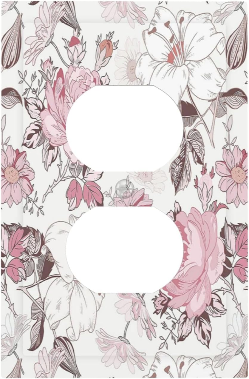 Outlet Covers Modern Watercolor Flower Pink White Wildflower 1 Gang Duplex Electrical Receptacle Faceplate Light Switch Cover Wall Plate Decorative Switch Plates for Bedroom Home Decor