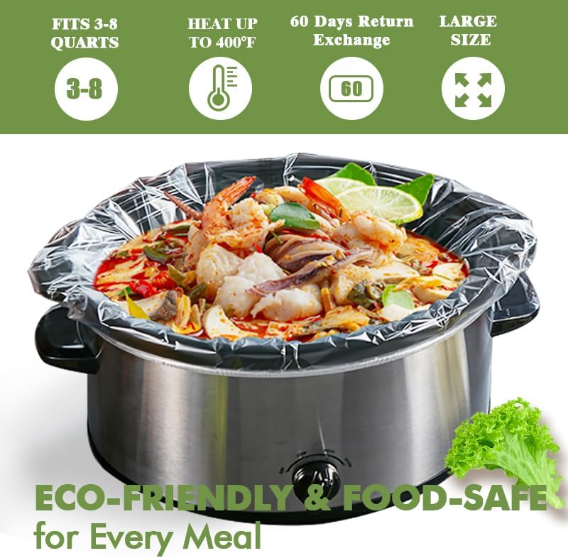 Slow Cooker Liners, 60 Cooking Bags, Large Disposable Pot Liner Plastic Bags for 3QT to 8QT Slow Cookers, 13 in. x 21 in.