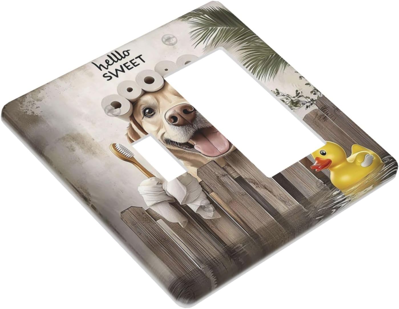 Funny Dog Rustic Farmhouse Wooden Fence Labrador Outlet Covers 1 Toggle 1 Rocker Combination Decorative Wall Plate Electrical Switch Plates Light Switch Cover Plate For Kids Room Bathroom Decor